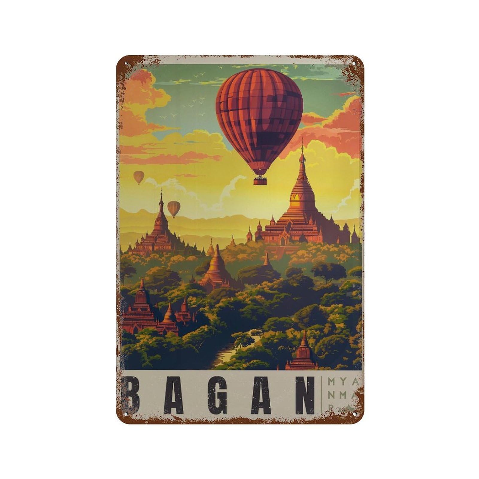 xiaoxiaoshen Bagan Myanmar Travel Vintage Hot Air Balloons Wall Decor Art Metal Tin Poster Modern Home Decor Art Home Bar Shop Decorations Vintage Sign 30x20cm