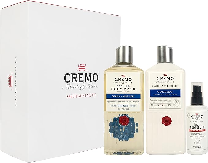 Cremo Grooming Gift Set Kit For Men Shower Gel 2 in 1 Shampoo and Conditioner Face