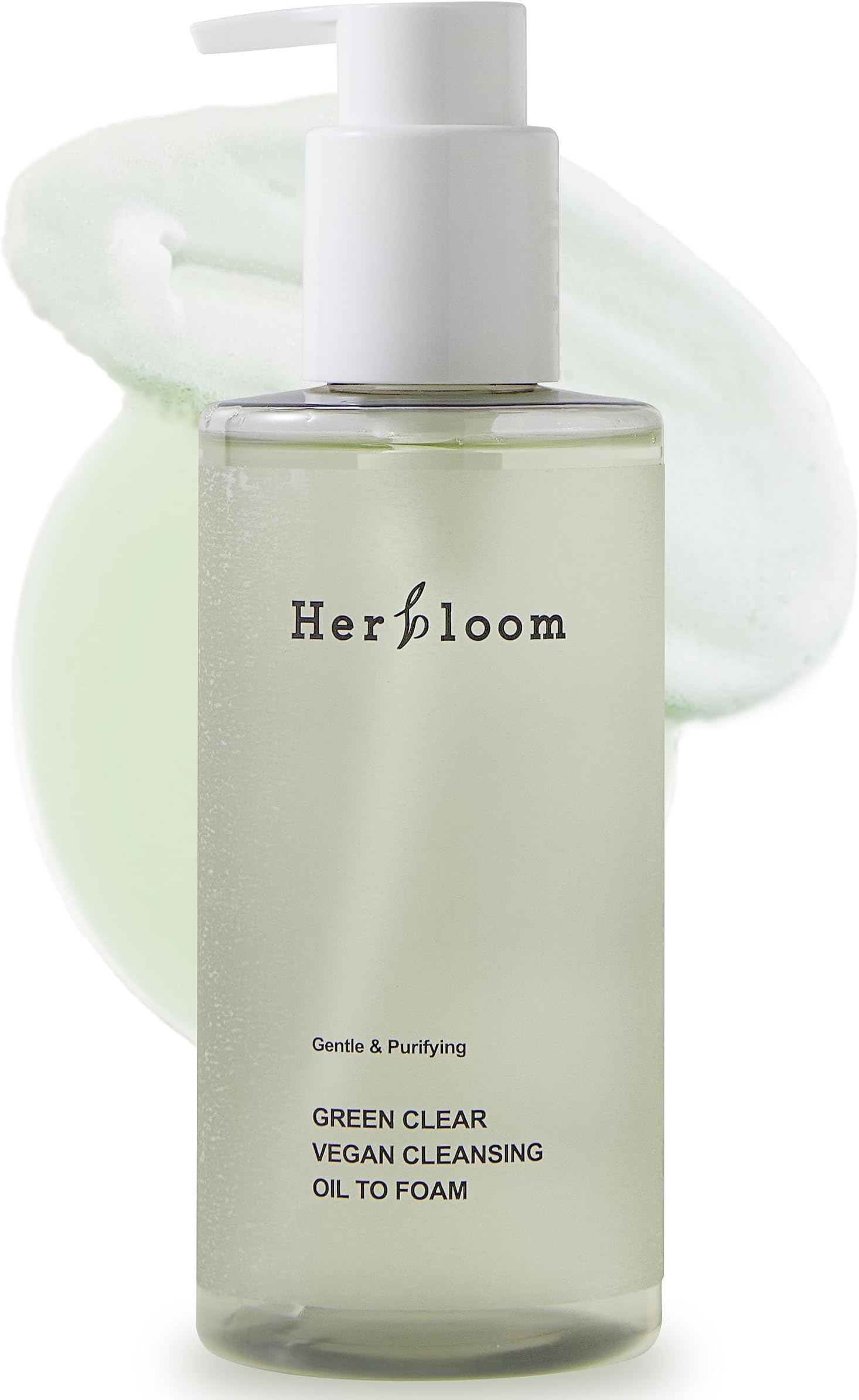 herbloom Green Clear Vegan Cleansing Oil to Foam - Korean Cleanser, pH Balanced Mild Foam Cleanser, Oil Based Cleanser, Sulfate Free, Vegan Skincare - 6.76 fl.oz.