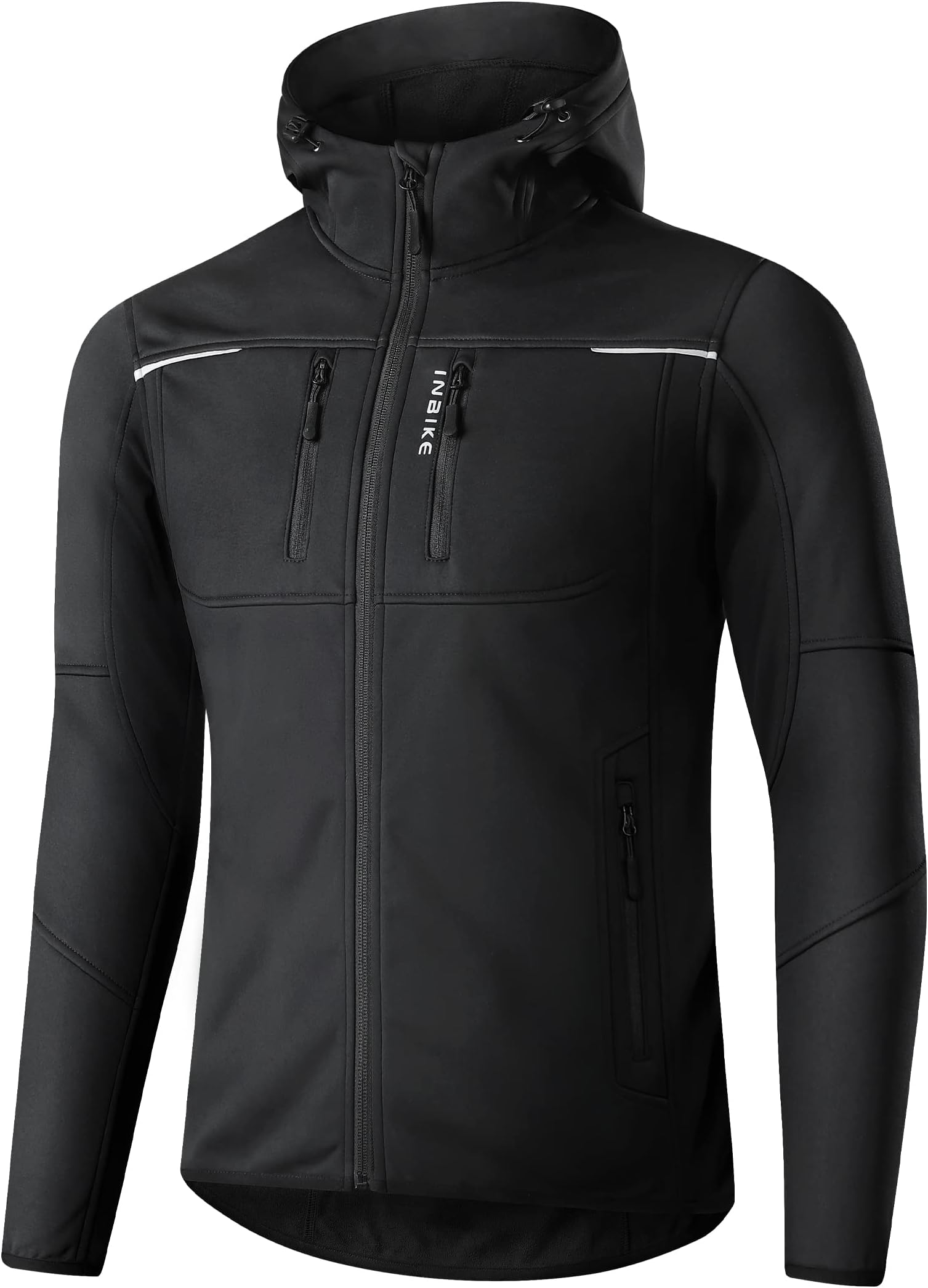 INBIKEHooded Cycling Bike Jacket Men Running Biking Windbreaker Reflective Windproof Thermal Fleece Lined Bicycle Coat