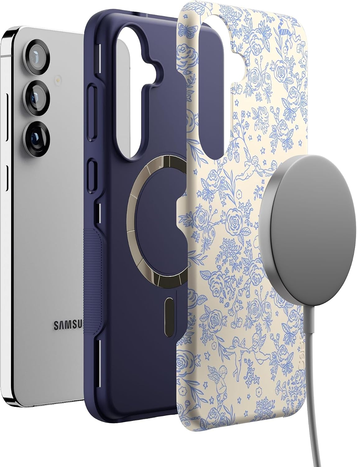 Casely Galaxy S25 Plus Case | Cupid's Canvas | Periwinkle Floral | Bold Protective Design | Compatible with MagSafe