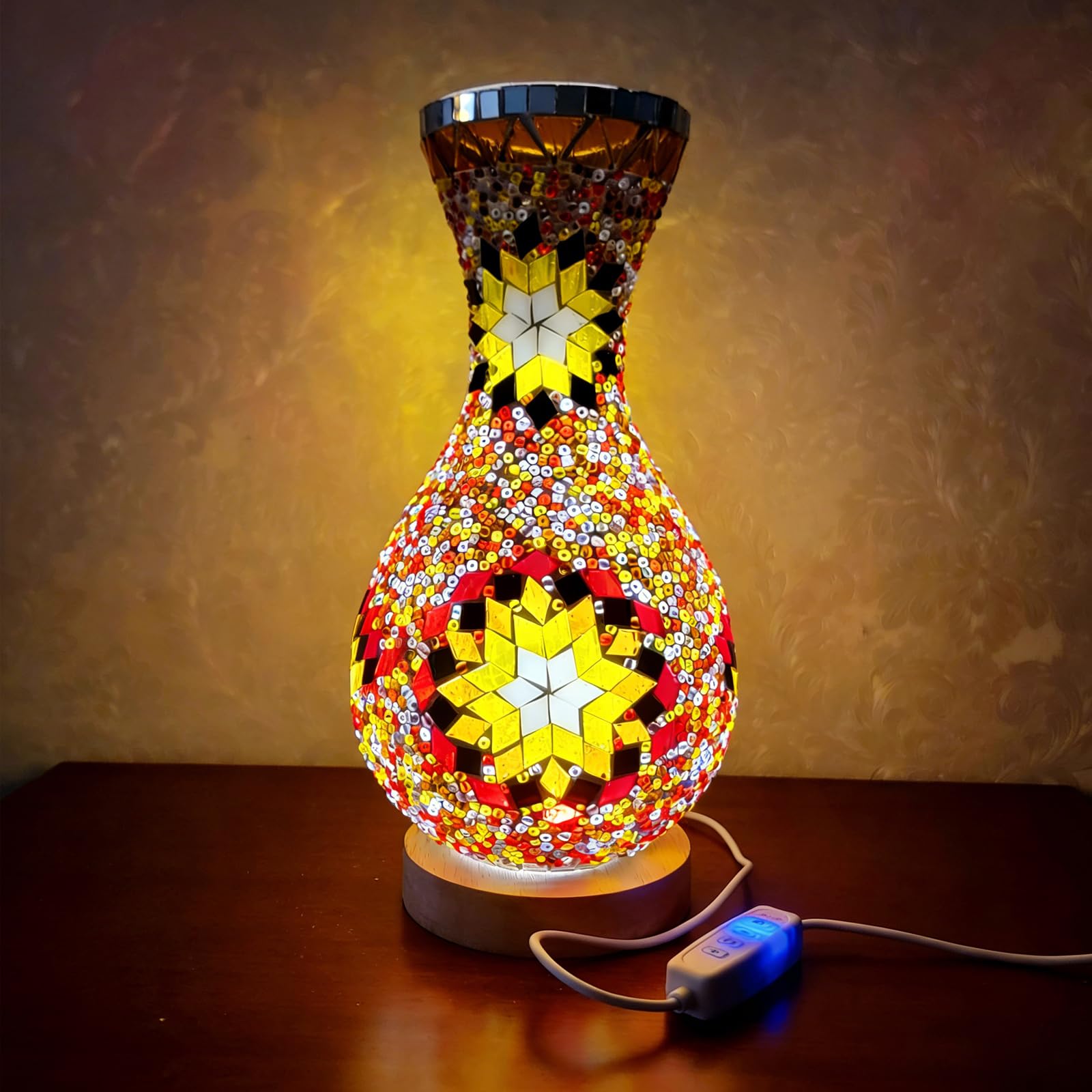 Handmade Vase Lamp Banquet Wedding Party Decoration Valentine’s Day Gift Mosaic Premium Glass Art Romantic Decorative Night Light — image 1