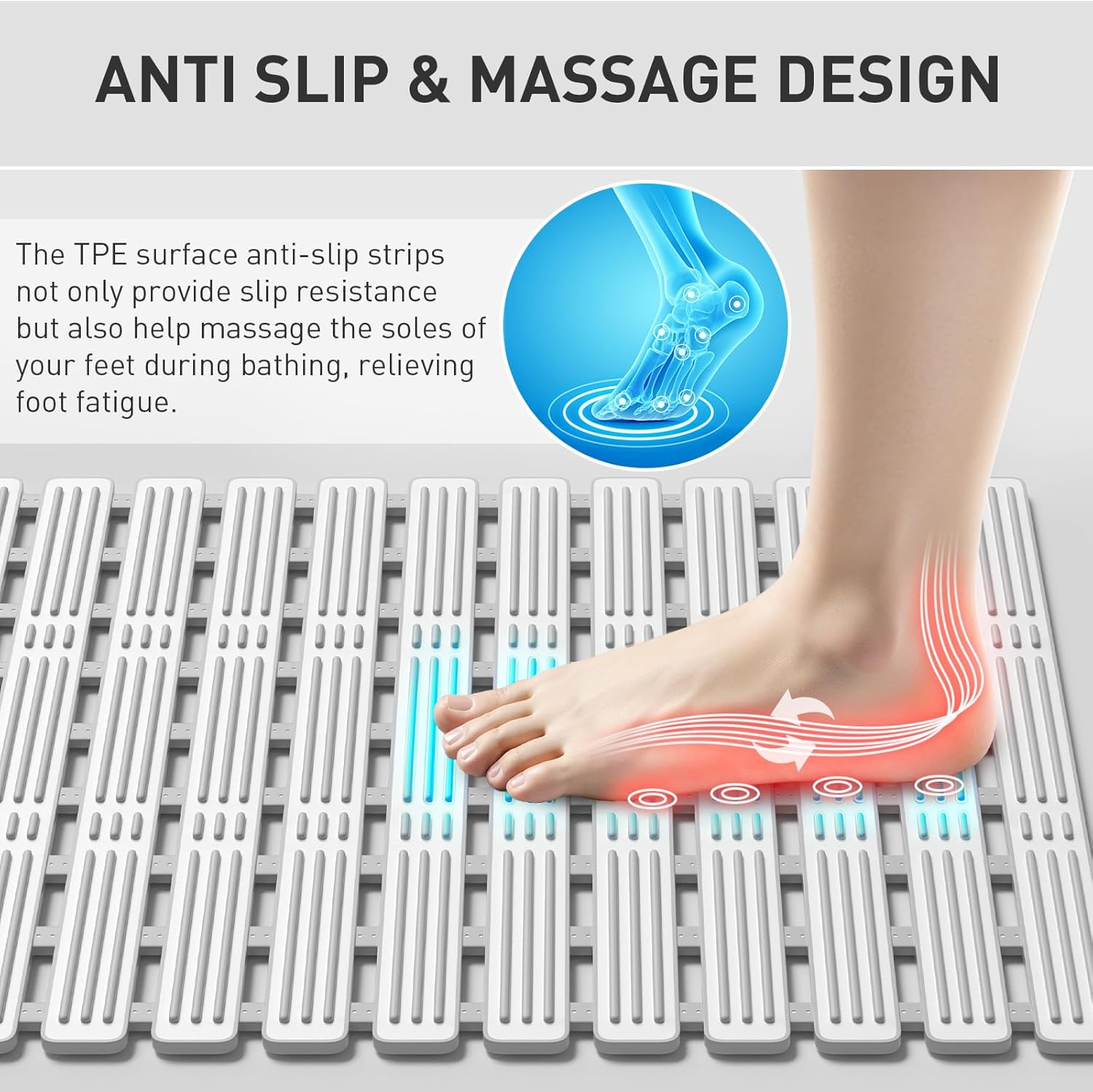 XIYUNTE Shower Mat Non Slip Bath Mat for Tub - 36 x 16 Inch Bathtub Mat Non Slip Shower Mat for Inside Shower, TPE Bath Mat with Powerful Suction Cup, Easy to Cut Bath Tub Mat, Grey