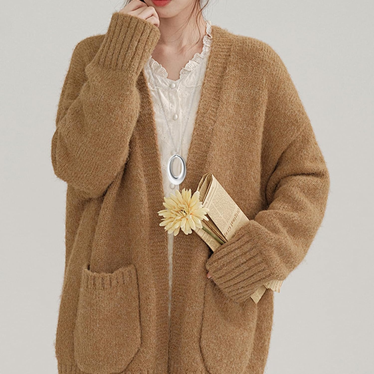 Long Chunky Pendant Necklace for Women, Thick Gold Silver Circle Statement Chain, Trendy Big Round Collar Jewelry - Image 5