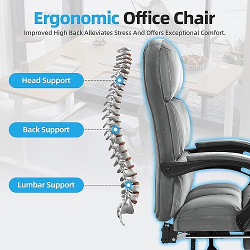 Miniatura 5 de ECOTOUGE Silla de oficina ejecutiva de terciopelo con reposapiés, silla de escritorio ergonómica y cómoda, silla de computadora con respaldo alto y