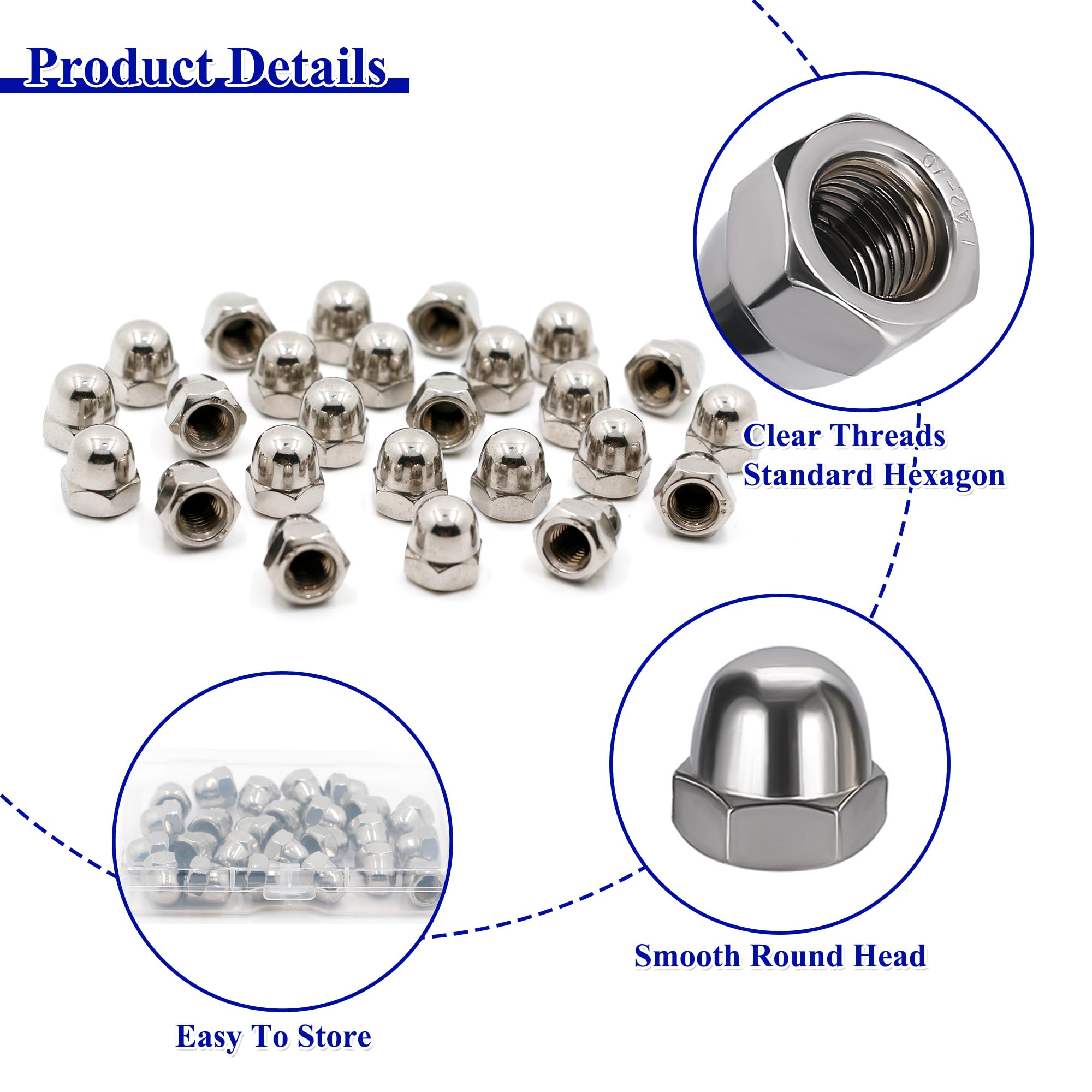 Lote De 12 Tuercas Sombrero M8 De Acero Inoxidable A2 – Plateadas, Hexagonales, Para Tornillos Y Barras Roscadas