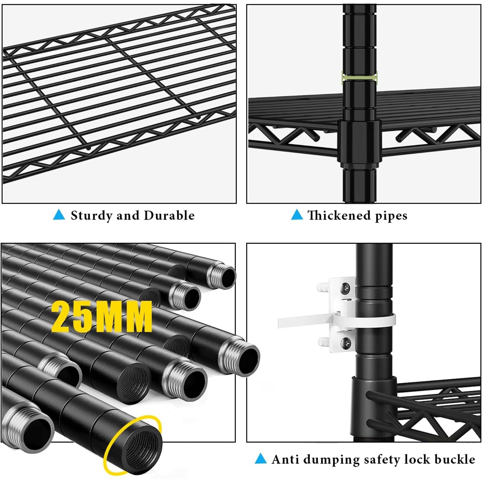 Estantería Metálica de 5 Niveles, Negro, 115x45x180cm, Capacidad 500kg, Estantes Ajustables Sin Tornillos, para Garaje, Hogar, Trastero, Almacenaje Resistente (115 x 45 x 180cm)