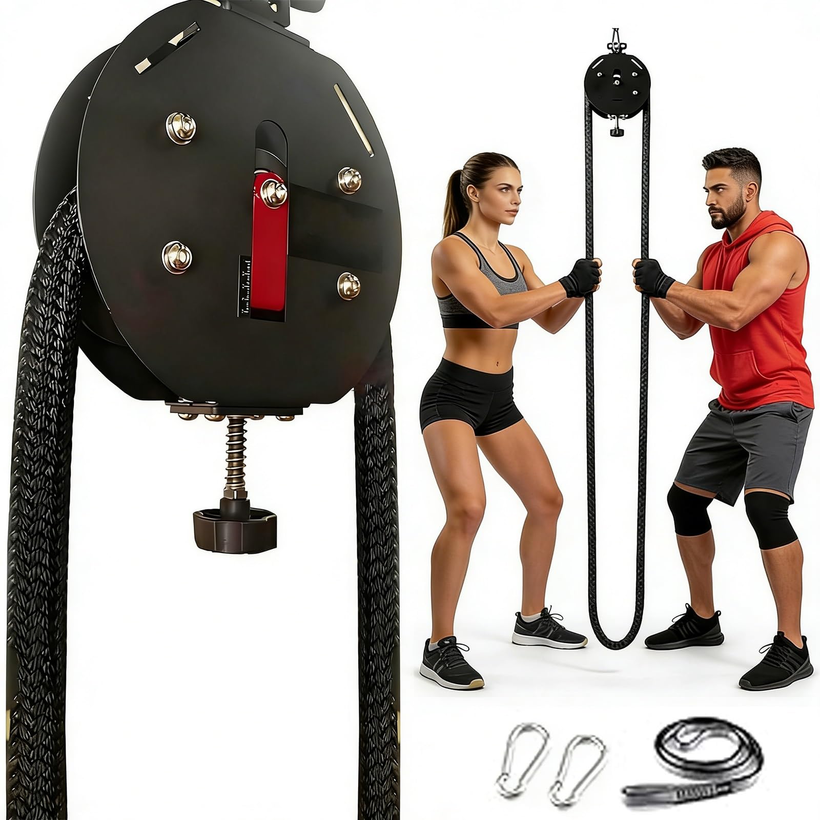 Máquina Cuerda Sin Fin para Gimnasio en Casa: Accesorio de Cuerda Ajustable para Tríceps con Capacidad de Carga de 150 kg y Resistencia Máxima de 30 kg para Entrenamiento de Completo(Red)