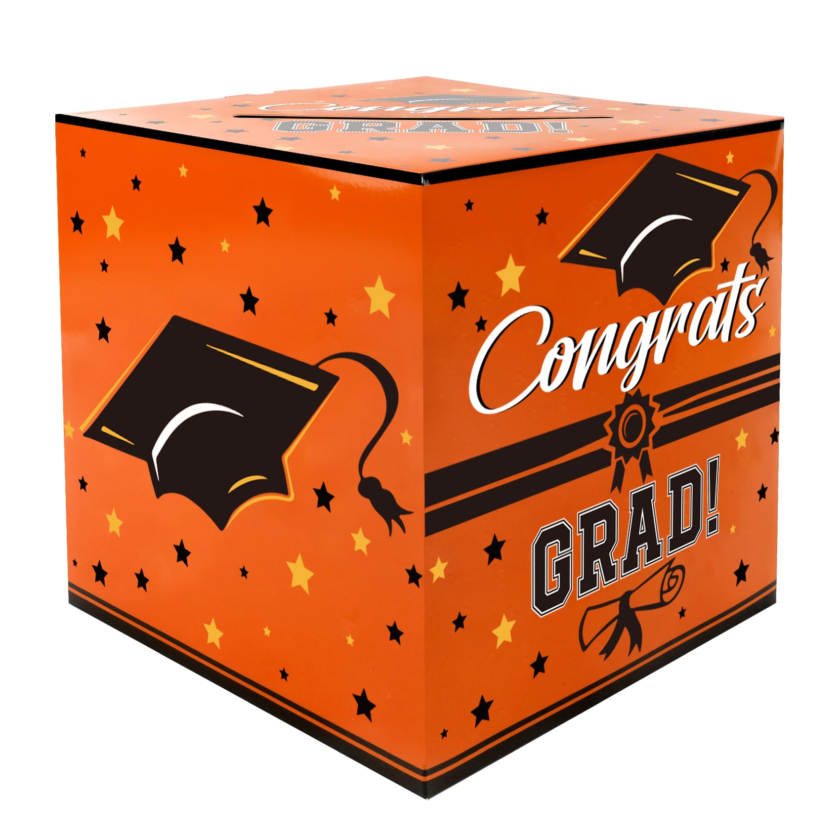 Graduation Card Box, Orange, 9 x 9 x 9 Inches, Class of 2025, Graduation Gift, Party Decoration