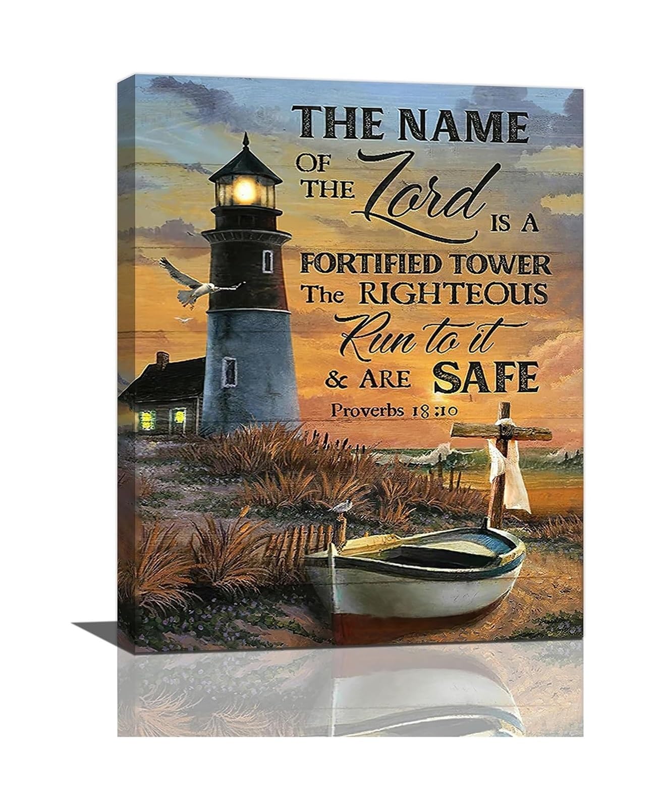 CBQZCHWDKT Lighthouse Bible Verse Canvas Wall-Art Christian Scripture Print Inspirational Coastal Decor for Home Office(Framed,12X18inch(30X45cm))