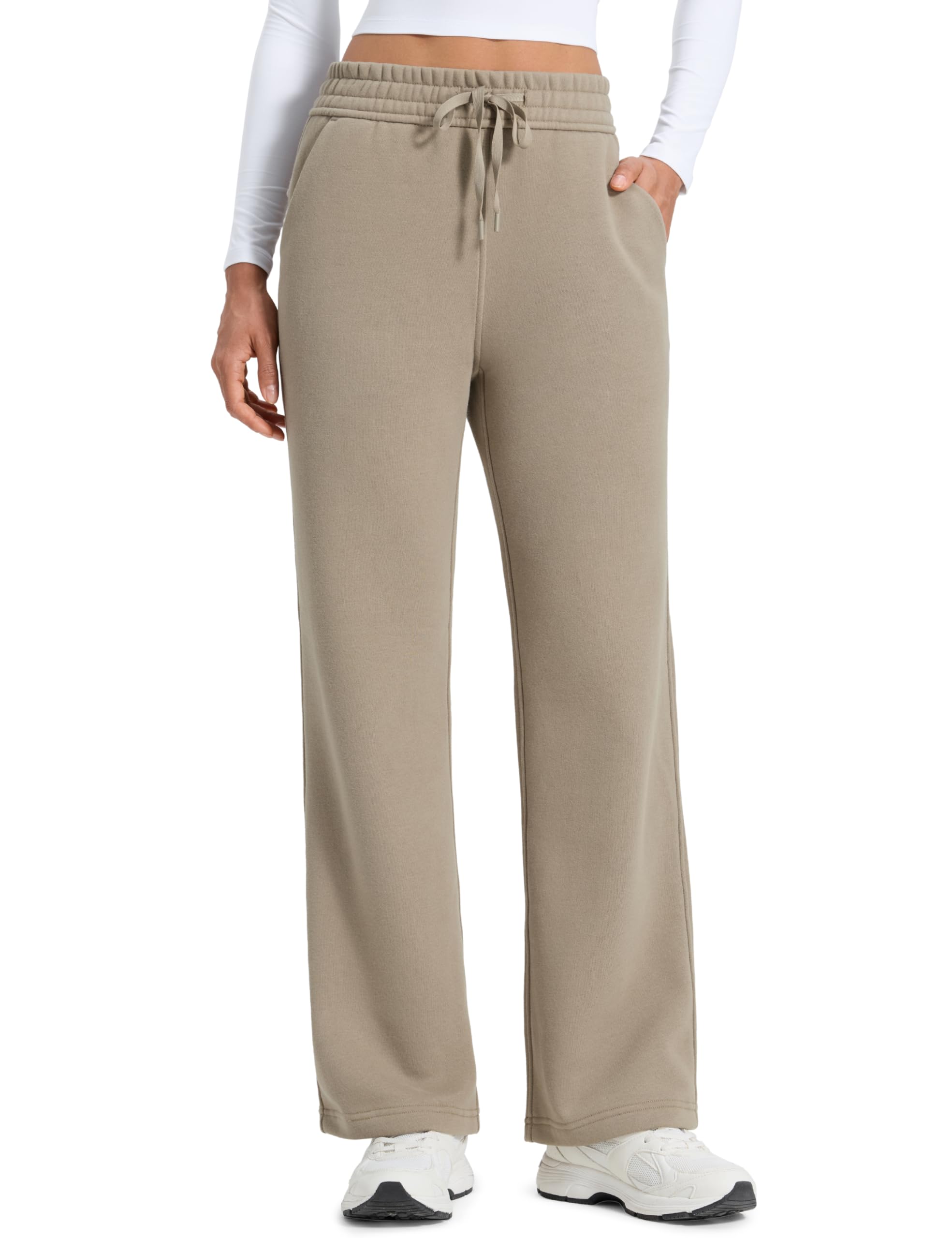 CRZ YOGA Cotton Fleece Lined Sweatpants Women 28"/30"/32" - Straight Leg Casual Lounge Pants with Pockets Winter Warm