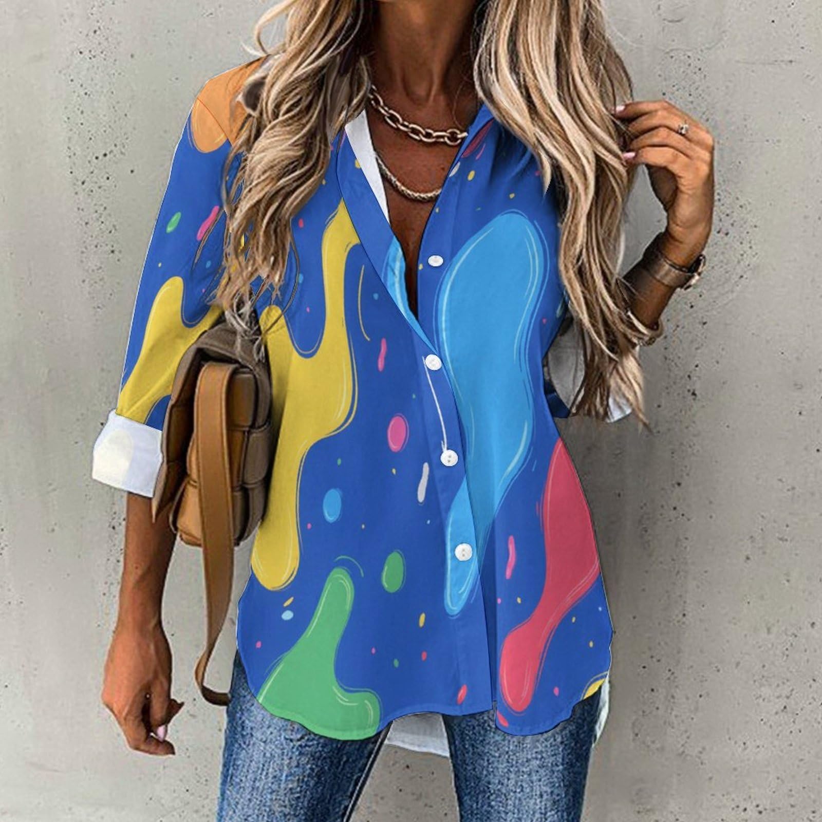 Camicia Donna Pop Art con Colletto e Bottoni