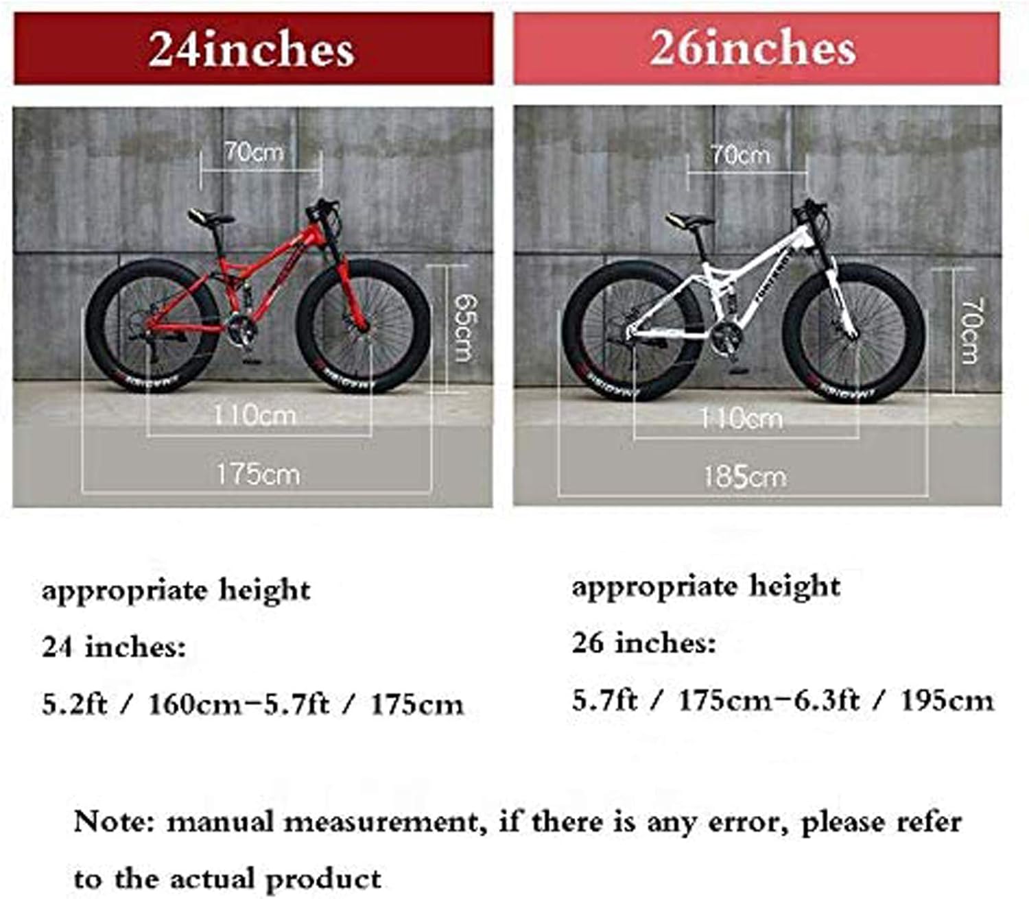 WLWLEO Mens Mountain Bike 26 Inch Full Suspension Mountain Bikes Bicycle, Soft Tail Dual Suspension Fat Tire Bike Double Disc Brake, Beach Snow All Terrain MTB