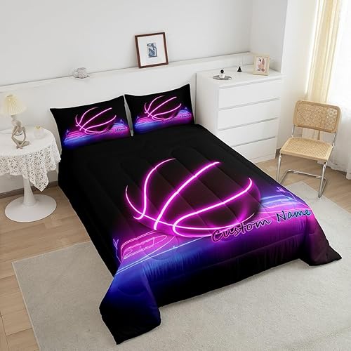 Miniatura 3 de Erosebridal Juego de edredón de baloncesto rosa tamaño individual para niños y niñas, juego de ropa de cama con temática deportiva, juego de ropa de