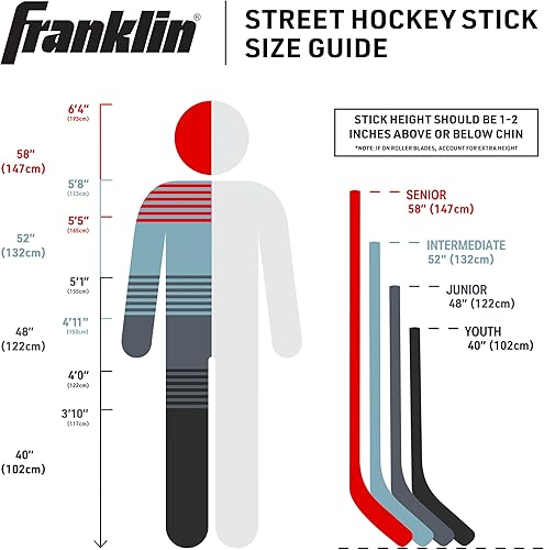 Vista 32 de Franklin Sports NHL Kids - Bastones de hockey callejero para jóvenes, jóvenes y mayores, diestros + zurdos, 40 pulgadas, 48 pulgadas + 56 pulgadas