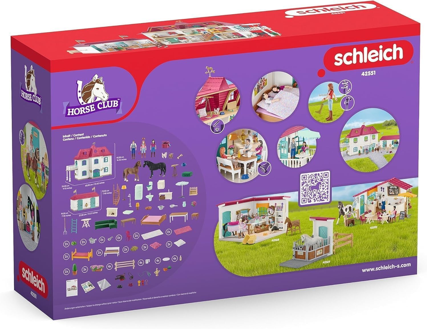 Schleich Horse Club | Lakeside Pferdehof 42551 | ab 5 Jahre | 192 Teile | Set inkl. Haus mit Pferdestall, 2 Pferden, Hannah, ihren Eltern & Zubehör | Geschenk für Mädchen & Jungen