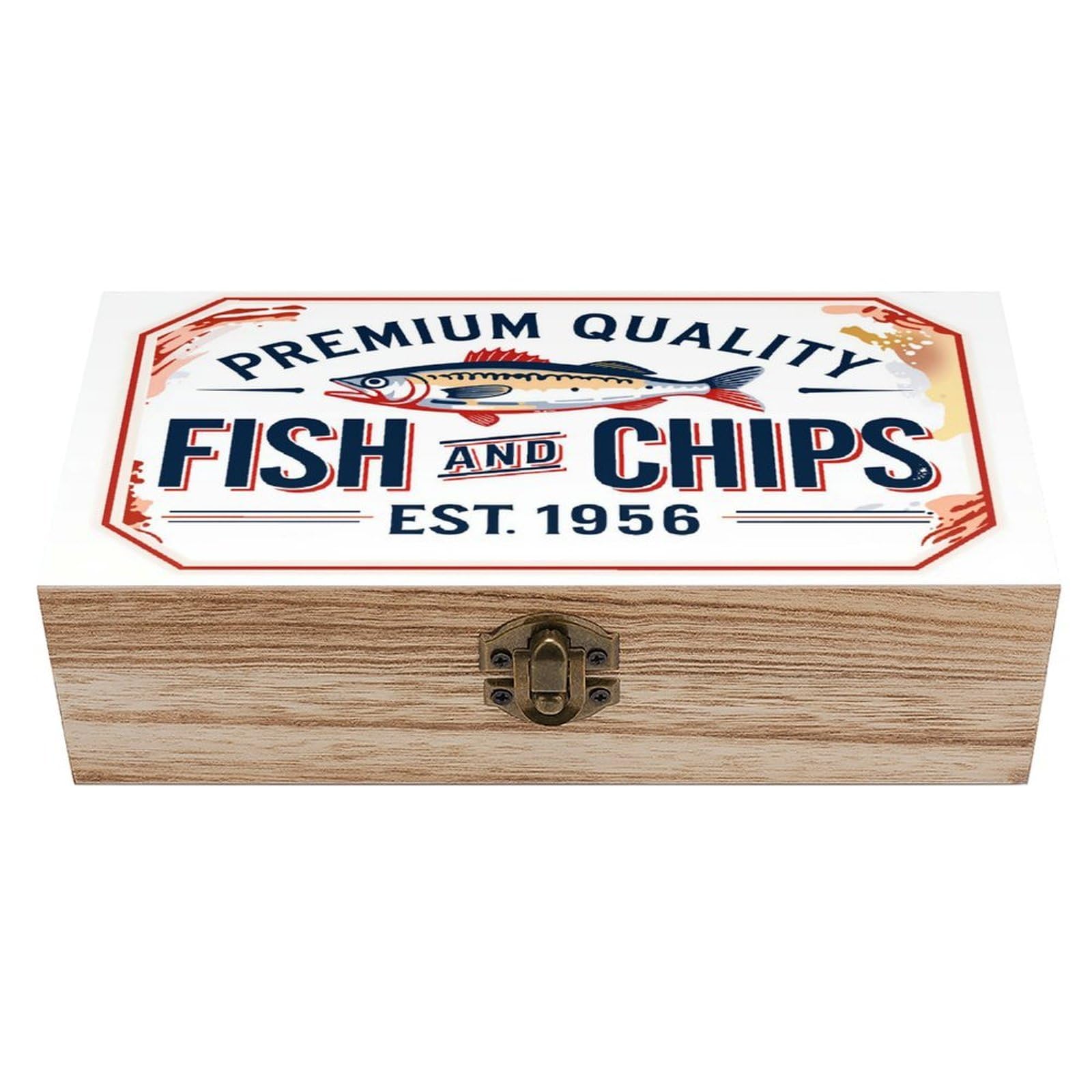 asbwuo Fish And Chips Vintage Wooden Keepsake Box