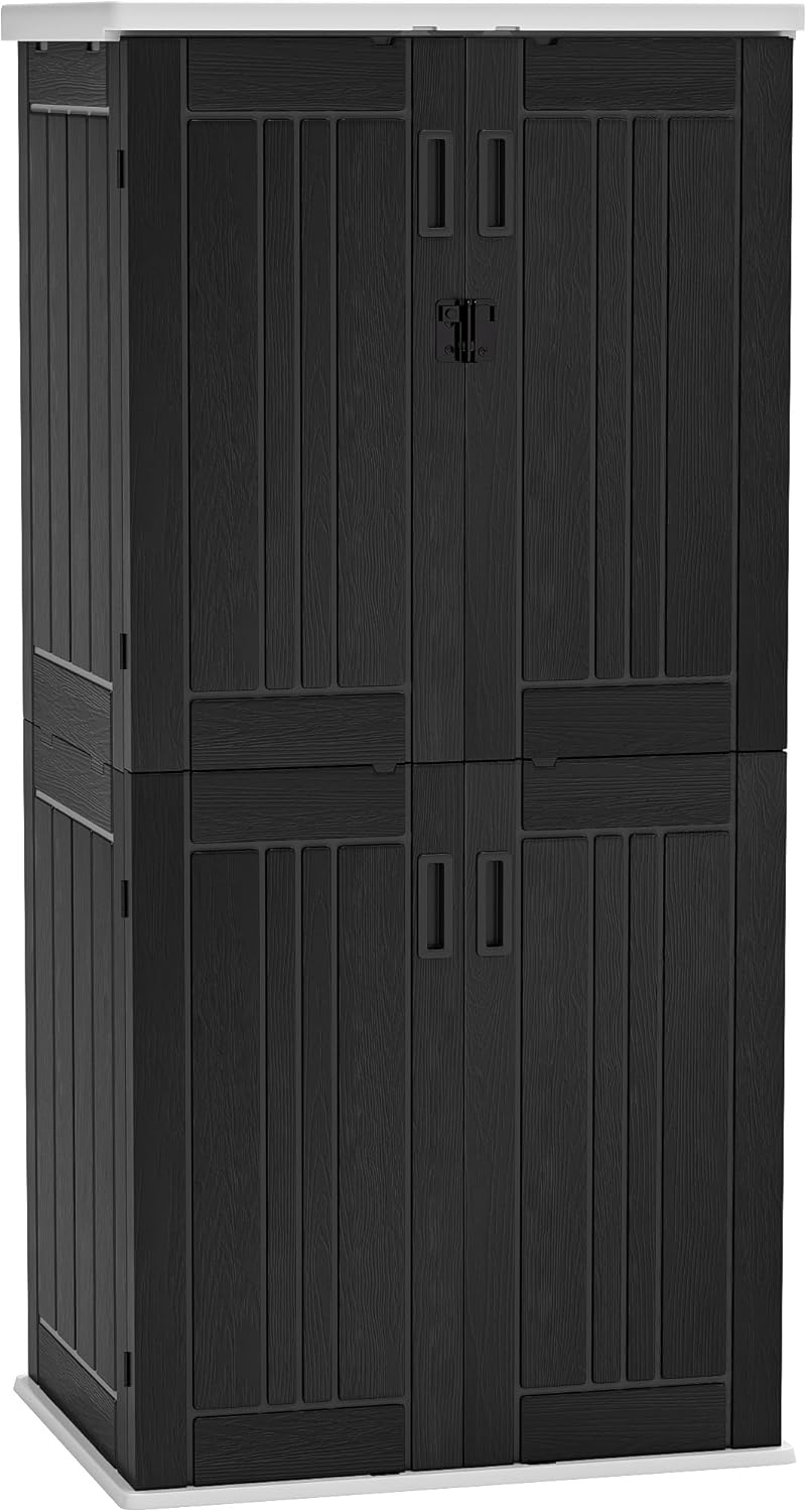 YITAHOME Outdoor Tall Storage Cabinet with 4 Shelves, Waterproof Resin Vertical Tool Shed, Lockable 30 cu. ft. Storage Shed for Patio, Garden, Yard, Dark Gray