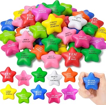 Sotiff 100 Pack Star Stress Balls Bulk for Adults Kids Stress Relief Balls with Motivational Quotes Mini Inspirational Foam Squeeze Gifts Party Favors Toys for Anger Fidget ReliefBright Colors