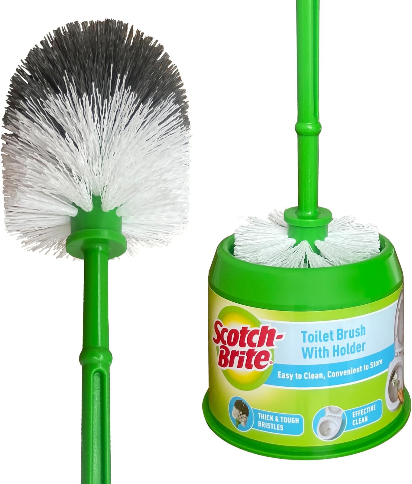 Scotch-Brite Round Toilet Brush with container, thick and tough bristles, long handle, cleans inside the rim, Easy to hang, hygienic to store (Pack Of 1)
