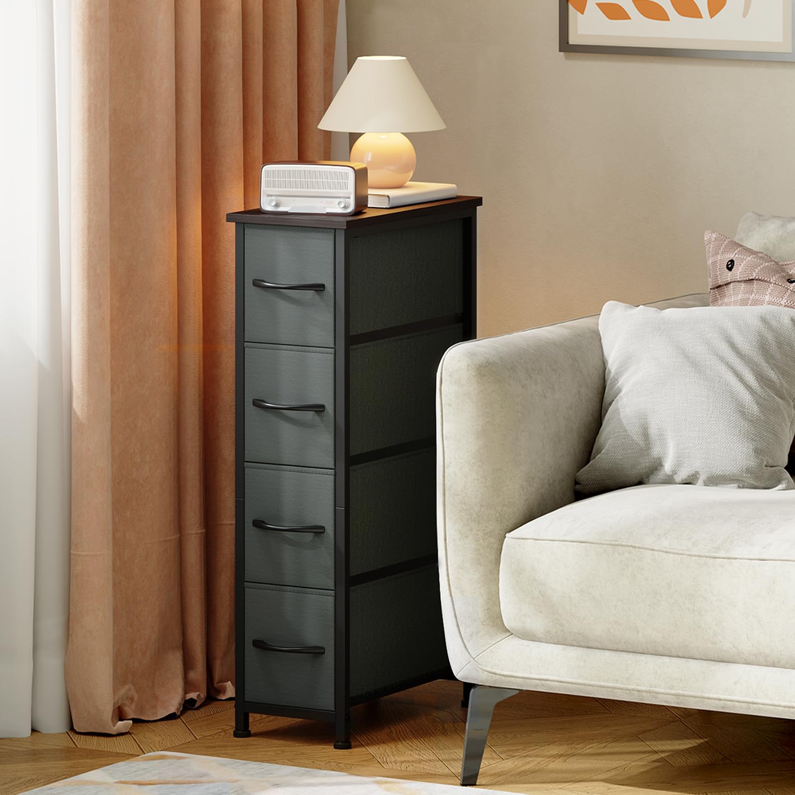 Amazon.com - Somdot Narrow Dresser with 4 Drawers, Slim Storage Organizer  Chest of Drawers with Removable Fabric Drawers for Small Spaces Bathroom  Closet Bedroom Laundry, Charcoal Grey