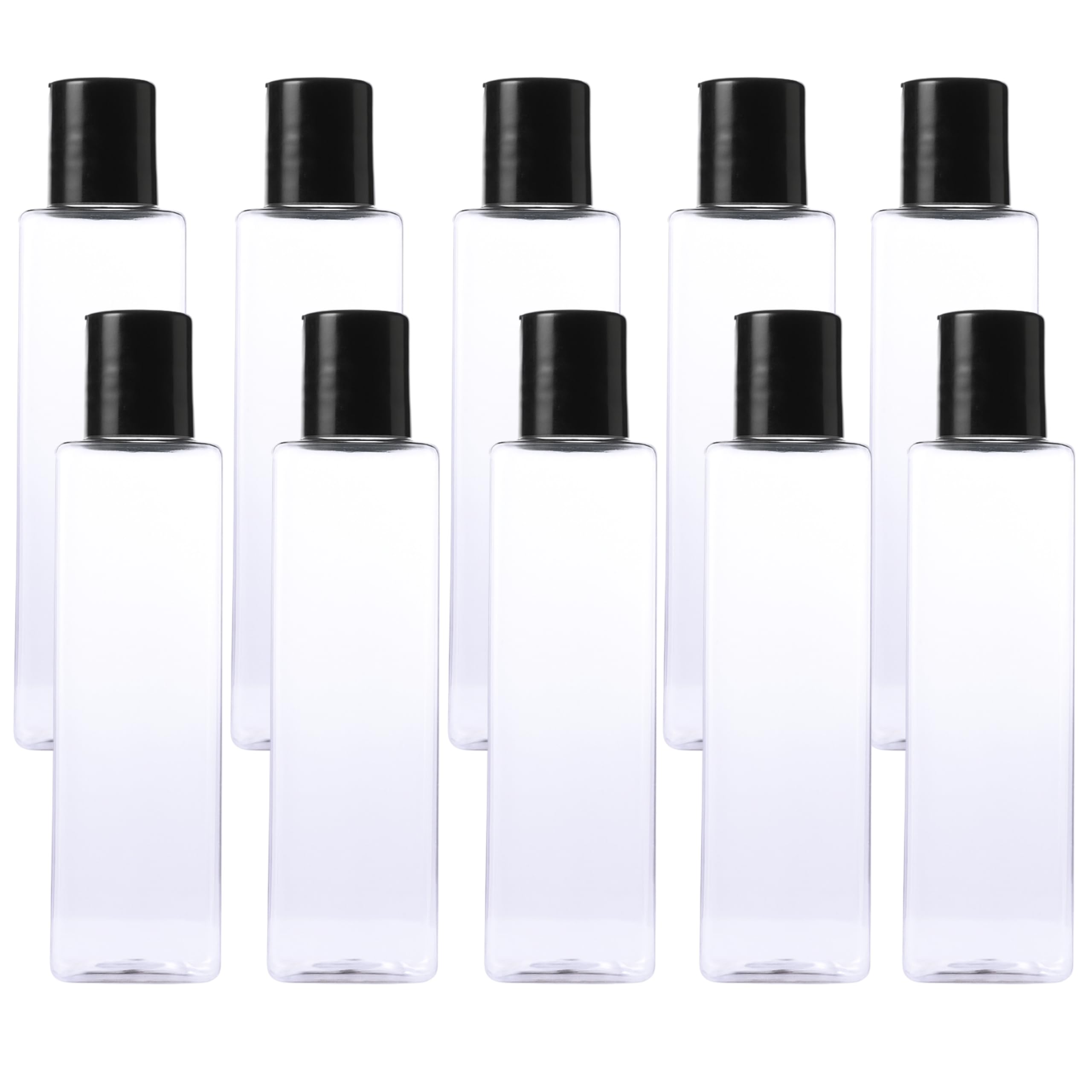 ElPure 200 ml Premium Transparent Square Base Plastic Bottles with Black Push Cap and Insert Seal – Leak-Proof, BPA-Free – Pack of 10 – Ideal for Oils, Serums, Cosmetics, and DIY Products-image-43