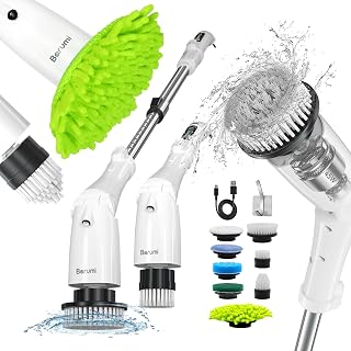 Barumi Electric Spin Scrubber – 3 Spin Modes, LED Control Panel, Adjustable Head Angles, Full Extension, Perfect for Bathroom, Kitchen, Tub, Floor & Cars – 8 Replaceable Brushes with Microfiber Pad