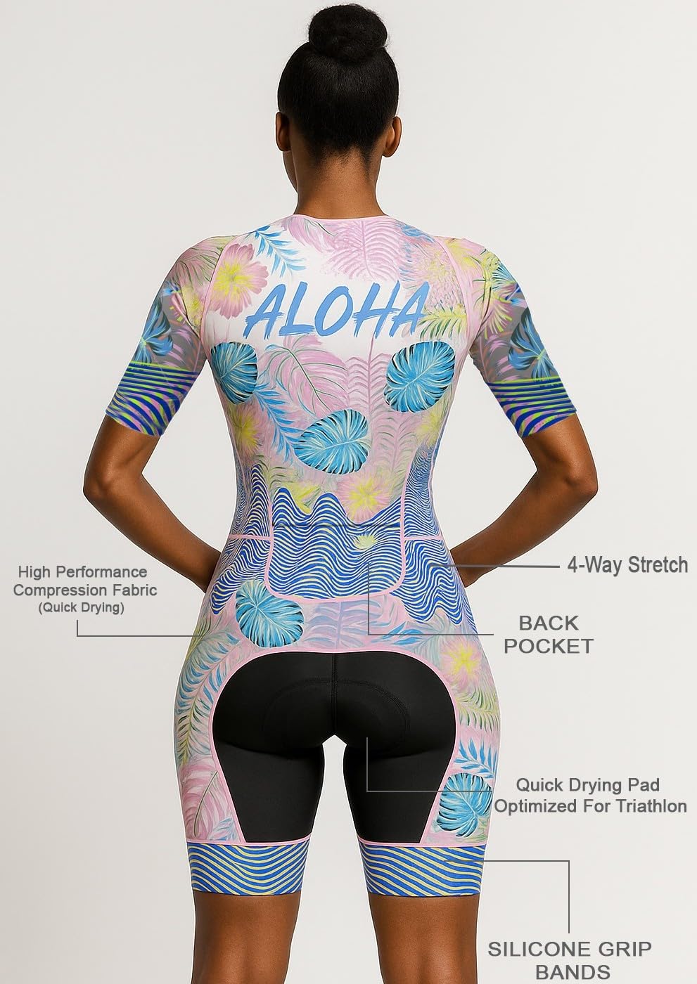 Wixen Pro Damen Triathlon Anzug Ärmel Trisuit aerodynamischer Schwimmanzug Fahrrad Laufanzug Gesäßtasche