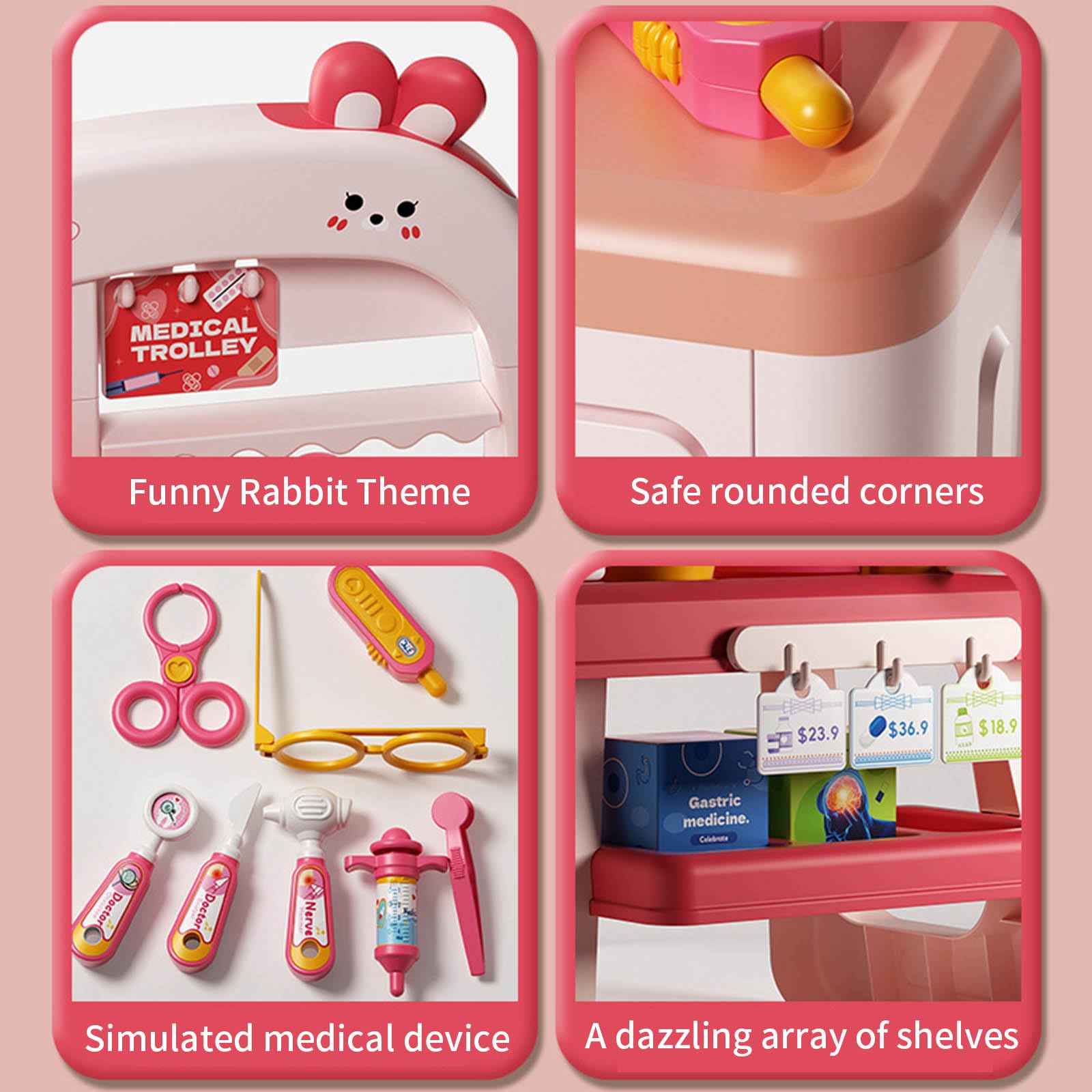 XAGMODSHN Juego Médico Realista Juguete para De Imitación Niños Incluye Carrito Herramientas Médicos Instrumento Juegos rol Doctor Niños