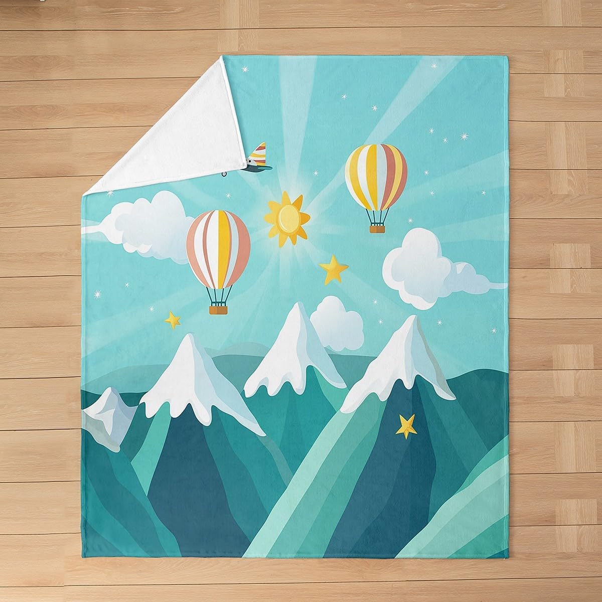 Erosebridal Kids Airplane Blanket Twin 60x80 Cartoon Aircraft Throw Blanket for Boys Girls Hot Air Balloon Print Pattern Cute Colorful Planes Decor for Sofa Bed Couch