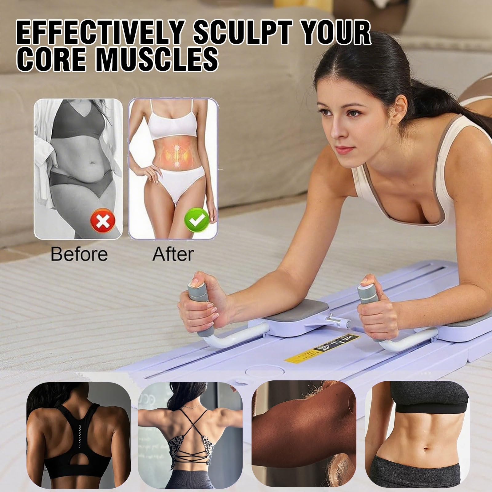 Faltbares Pilates Board Reformer Set, Multifunktionales Reformer Pilates Maschine mit Knieschutz, Zählfunktion & Automatischem Rückprall, Ideal für Zuhause Training, Anfänger & Profis