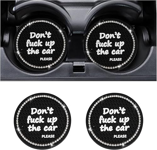 Miniatura 2 de Dickno 2 posavasos brillantes para automóvil, 2.75 pulgadas, antideslizantes, con inserción automática, tapete de cristal con diamantes de