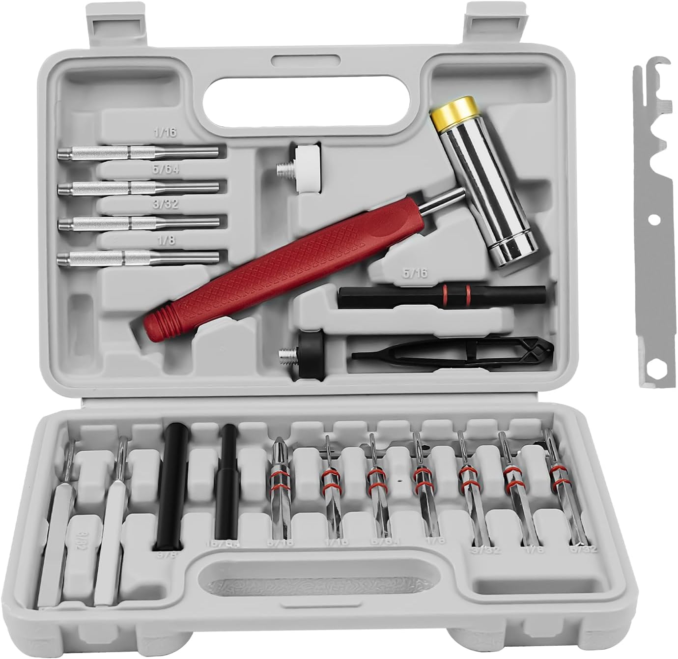 BESTNULE Roll Pin Punch Set, Punch Tools, Made of Solid Material Including Steel Punch and Hammer, Ideal for Machinery Maintenance with Organizer Storage Container (Without Bench Block)