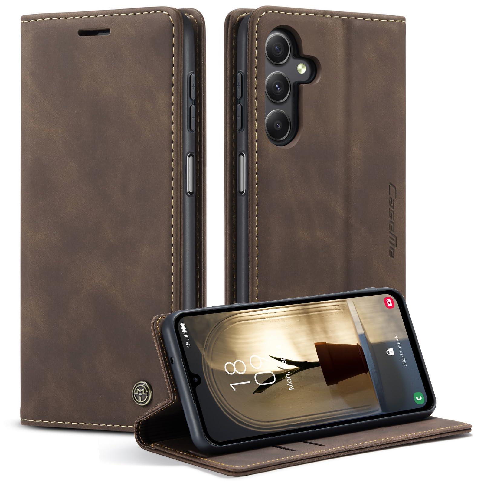 Monweicz Handyhülle für Samsung Galaxy A14 Hülle Premium Lederhülle Klappbar Flip Case Tasche Magnet Kartenfach Standfunktion Klapphülle Schutzhülle für Samsung Galaxy A14 - Kaffee