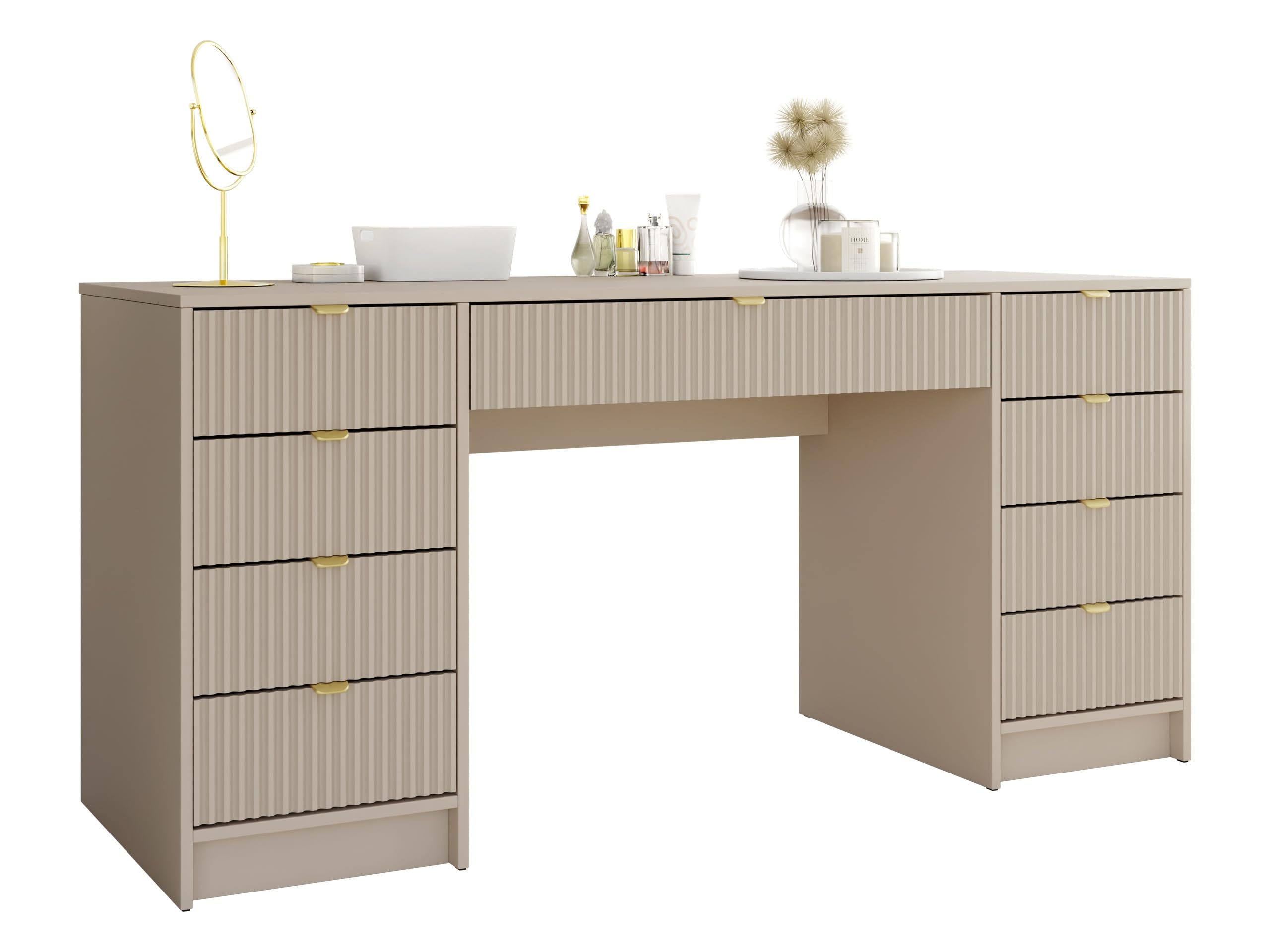 Mirjan24 Schreibtisch Tireno Bis, 9 Schubladen geriffelte Fronten Schülerschreibtisch Computertisch Kinderschreibtisch Arbeitstisch PC-Tisch Jugendzimmer Kinderzimmer (Sandbeige)