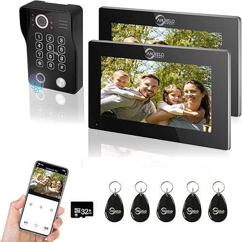 ANJIELO SMART Timbre con sistema de videoportero WiFi con cámara, video con cable 1080P, soporte para huellas dactilares, tarjetas RFID,