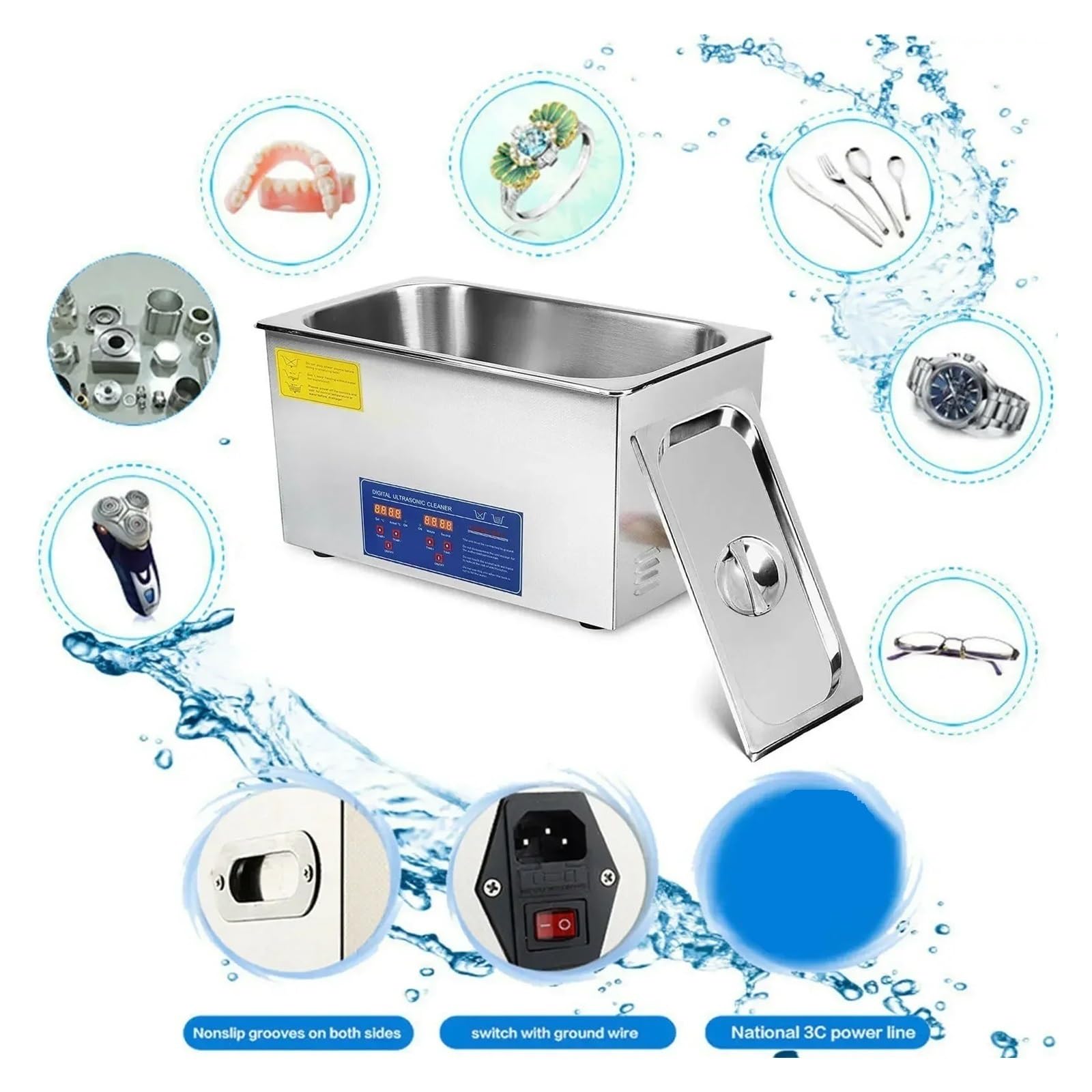 Limpiador Ultrasónico con Temporizador Digital, 2L, 3L, 6L, 10L, 15L, 22L, 30L, De Acero Inoxidable, para Baño, Joyería, Gafas Y Relojes. Limpieza Eficiente.，10L