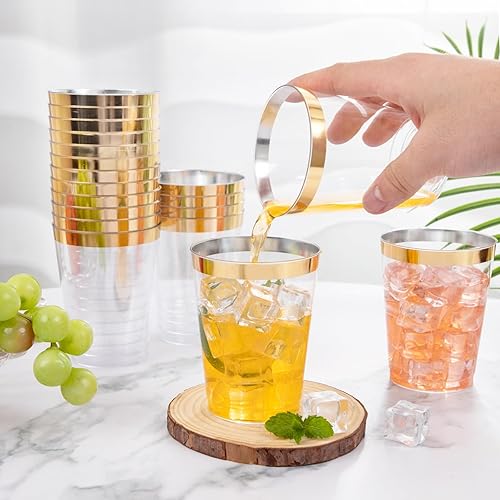 Vista 49 de I00000 200 vasos de plástico desechables plateados de 10 onzas, vasos de plástico transparente a la antigua, vasos de borde plateado, desechables