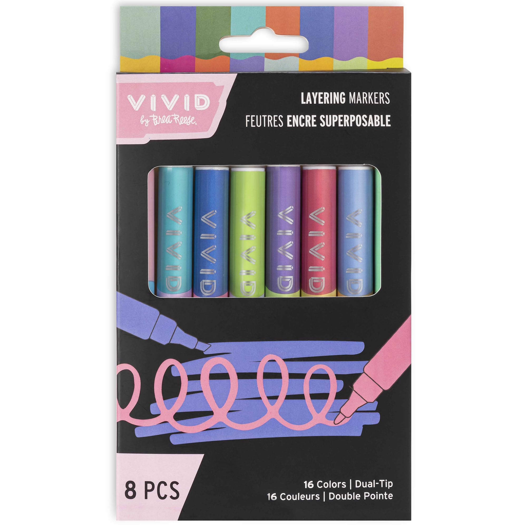 Vivid By Brea Reese: Layering Markers - 8 Dual-Tipped Ink Markers, Chisel Tip For Base Color & Round Tip For Layered Effects, DIY Art & Craft Supplies