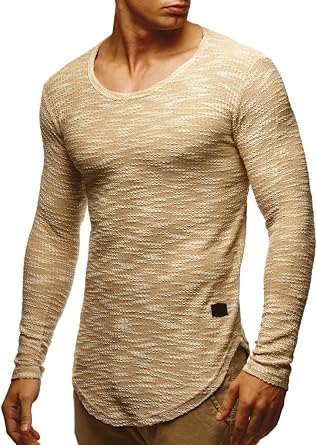 Leif Nelson Mens Long Sleeve Shirt Slim Fit | Mens Crewneck Sweat Shirt | Basic Knitted Shirt with Round Neck