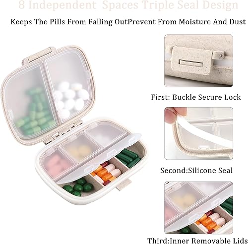 Miniatura 4 de Organizador de píldoras, organizador de píldoras de viaje de 8 compartimentos, pastillero diario para contener vitaminas, pequeño contenedor de
