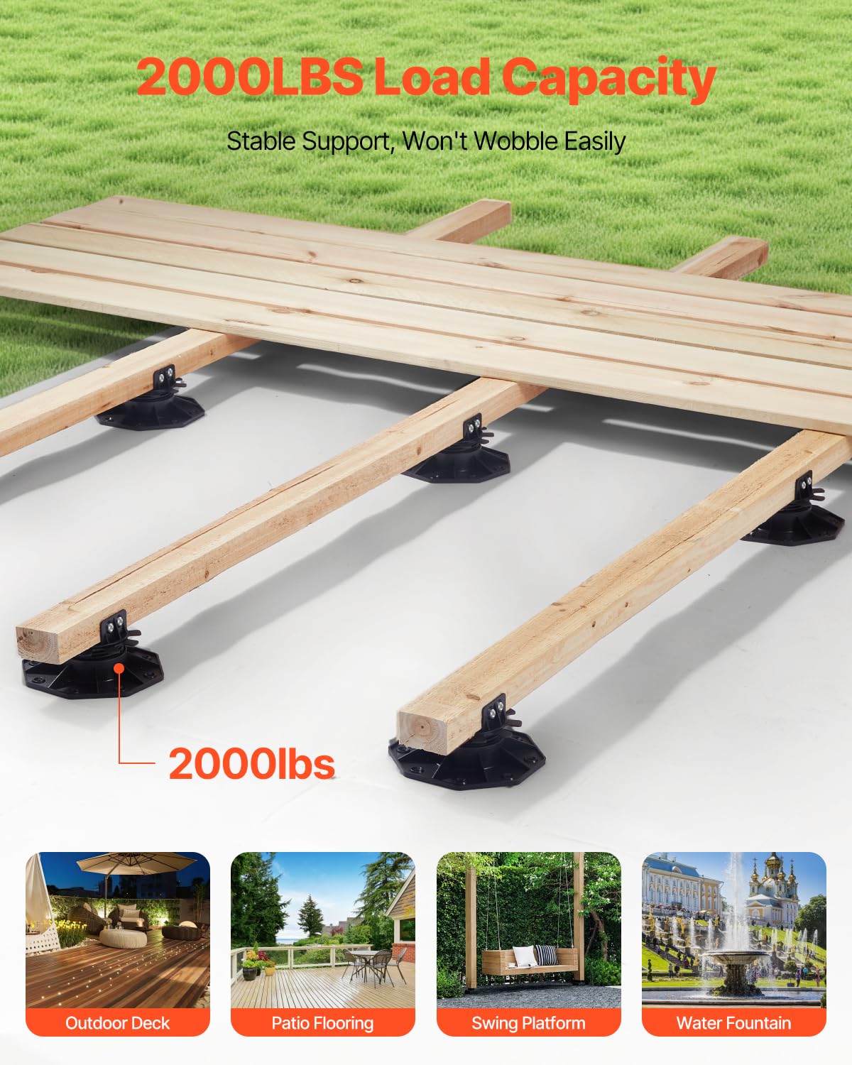 vevor deck blocks 24 pcs, 2000lbs / 907.18kg load capacity deck support plastic pedestal paver, raising 1.18-2.36 inch / 30-60 mm, height adjustable shed foundation base for wood concrete metal unilateral keel slot 30-60 24