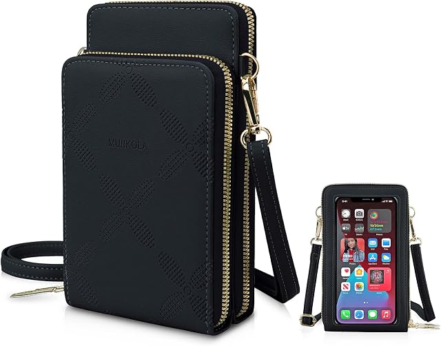 MUIIKOLA Touch Screen Crossbody Phone Bag,Women PU Leather Phone Shoulder Bag Multifunctional Clear Touchscreen Cross Body Purse with 8 Credit Card Slots and 1 ID Window