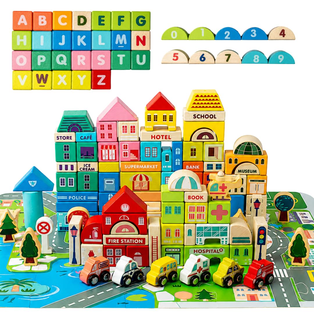 NESTA TOYS - 115 Pieces Wooden City Building Blocks | Stacking Educational Toys |Building Toys for Creative Play (3+ Years Kids)-image-39