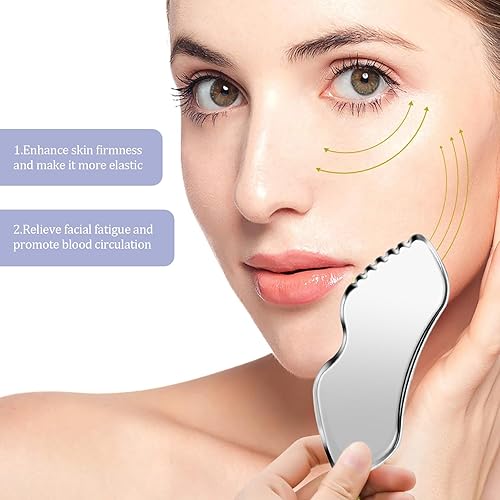 Miniatura 5 de Herramienta facial de raspado de acero inoxidable para esculpir la mandíbula y drenaje linfático descongestivo, herramienta de masajeador facial