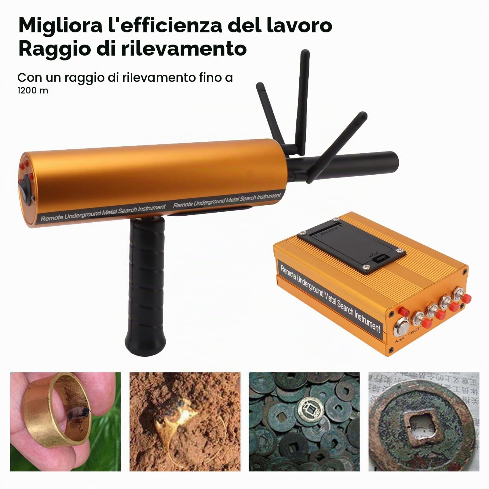 Fockety AKS Metal Detector, Portata 1200 Metri profondità 25M Localizzatore d'oro Ad Alta Precisione Scanner del Tesoro con 3 Antenne, Cercatore di Metalli a Ricerca Remota Ricaricabile