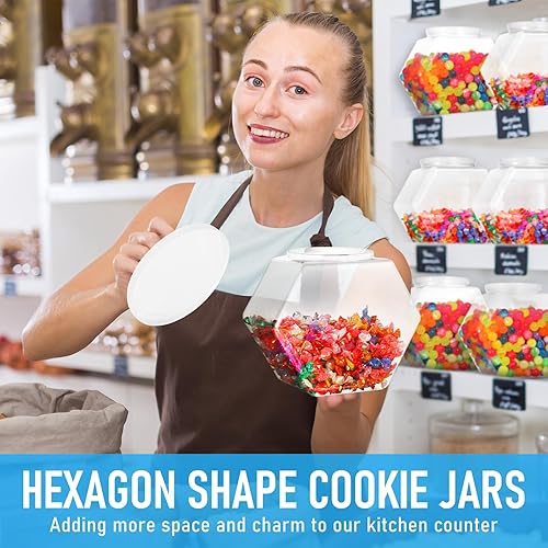 Miniatura 10 de Uiifan Tarro hexagonal de plástico para dulces con tapa, contenedor hexagonal transparente para dulces, aperitivos, galletas, comida para perros,