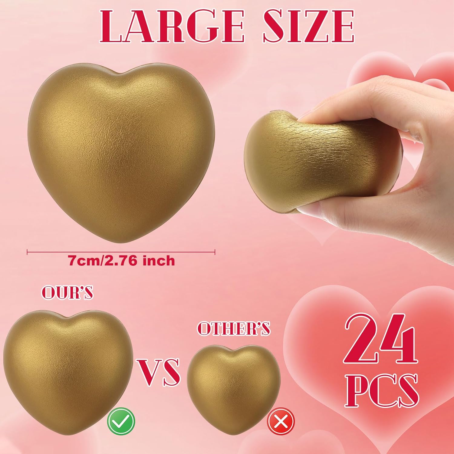 Zubebe 24 Pcs 2.76'' Golden Heart Stress Balls Golden Foam Stress Heart, Gold Squeeze Relief Balls for Valentines Party Favor Wedding Reward
