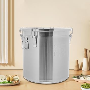 12.7Gal 304 Stainless Steel Rice Storage Container, Extra Large Food Grade Canister, 40-90Lbs Sealed Rice Bucket with Airtight Lid and Locking Buckle for Rice, Flour, Grain 48L