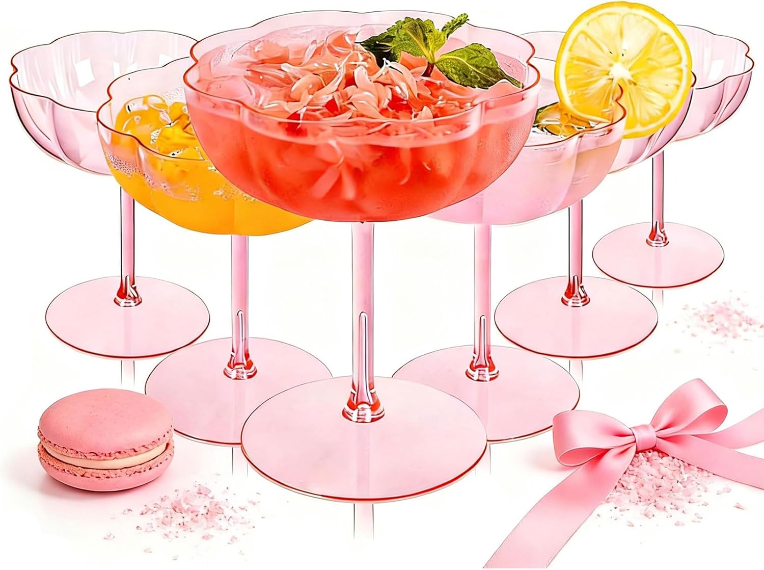 Ciaell 12PCS Plastic Martini Glasses - 10 Oz Pink Elegant Disposable Cocktail Glasses for Champagne Wine Wedding Party Anniversary Bar & Valentine's Day